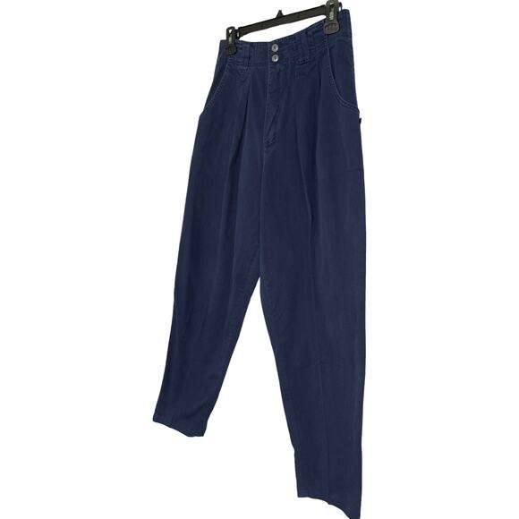 Vintage Esprit Sport Pleated High Waist Cotton Trousers Navy Blue Modern Size S - Picture 5 of 9